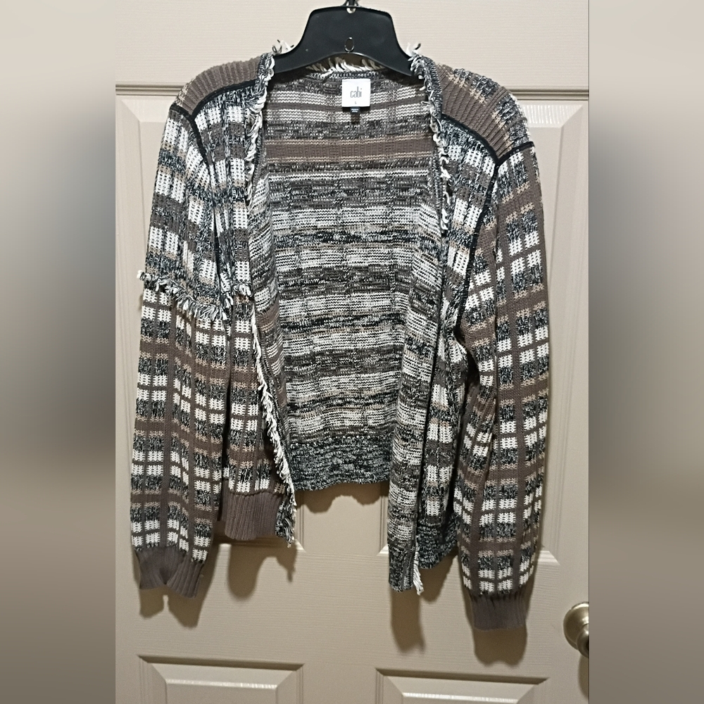 CAbi Classic Fringe Cardigan Open Sweater Brown Womens Large - Picture 7 of 7